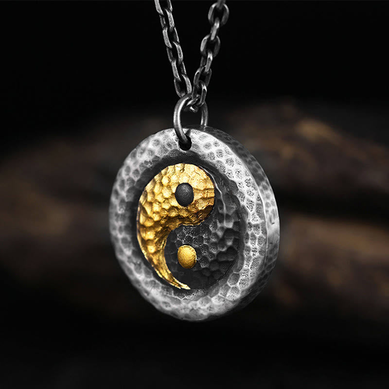 Kette Sterlingsilber Yin Yang Balance Anhänger silber schwarz strukturiert