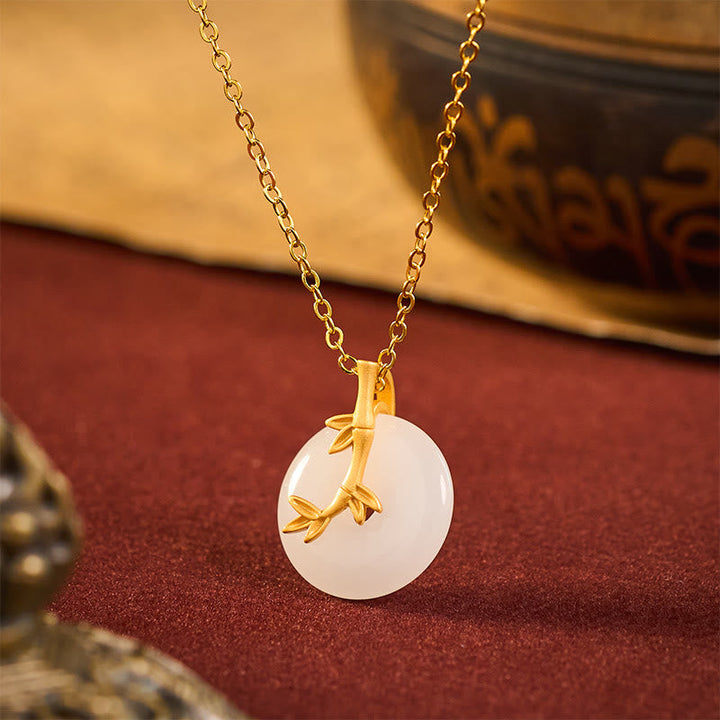 Weiße Bambusstein Kette mit Buddha Schließe Frieden Anhänger