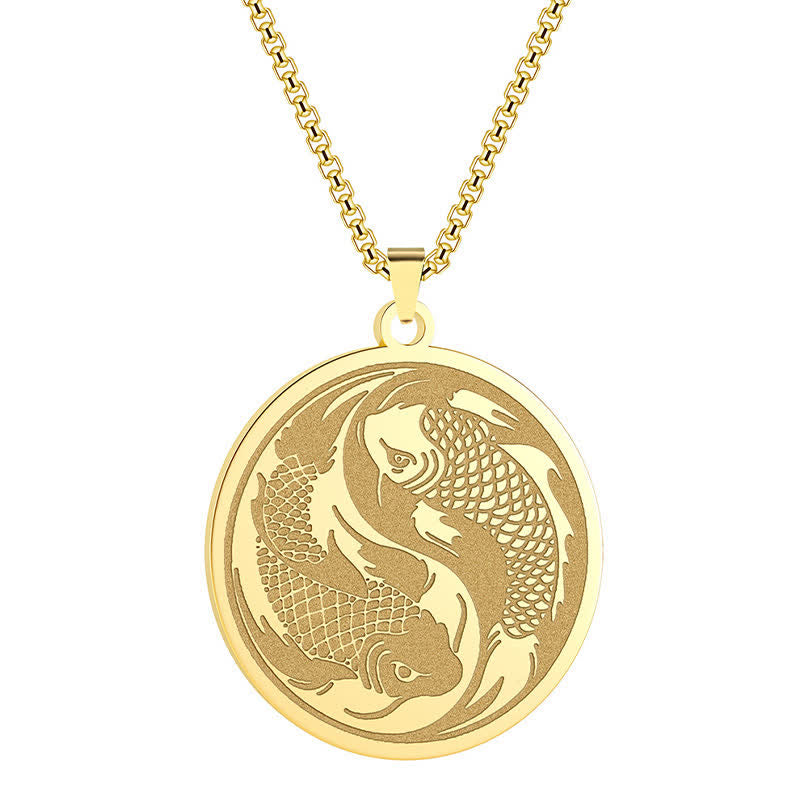 Goldene Kette Edelstahl Koi-Fische Anhänger runder Medaillon Schmuck Erfolg