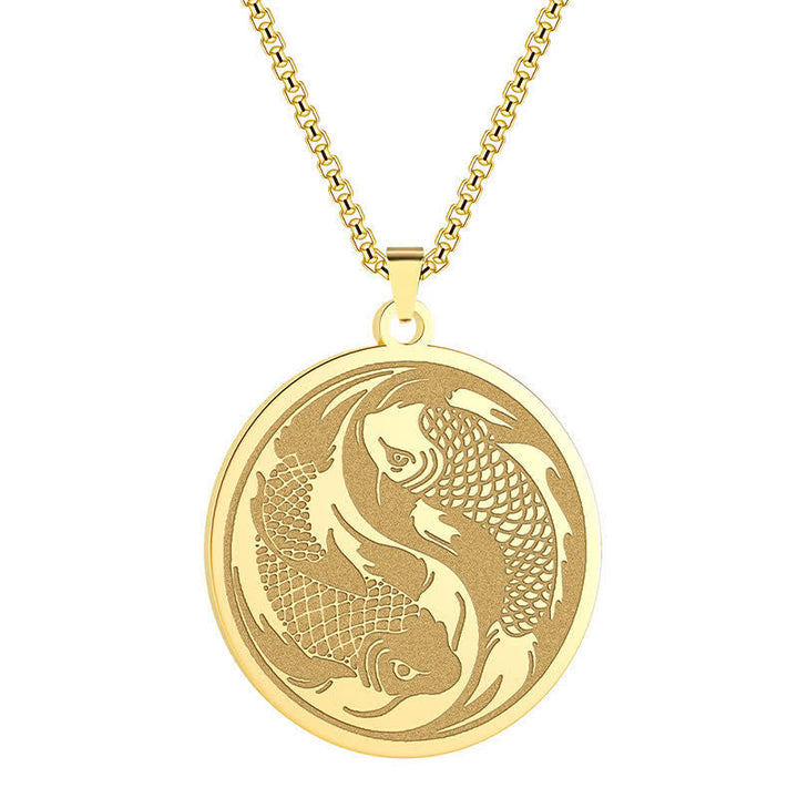 Goldene Kette Edelstahl Koi-Fische Anhänger runder Medaillon Schmuck Erfolg