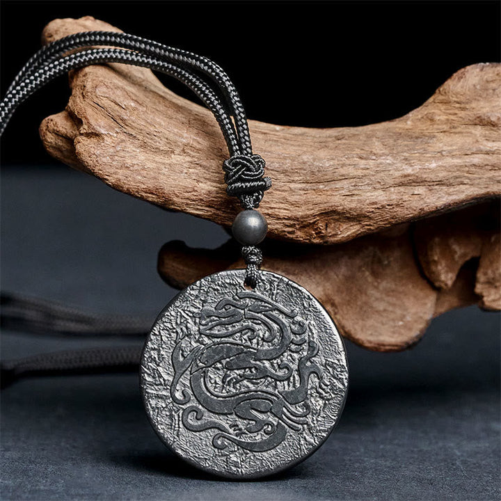 Schwarze Shungit Kette mit Drachen Anhänger Geschnitzt Stärke