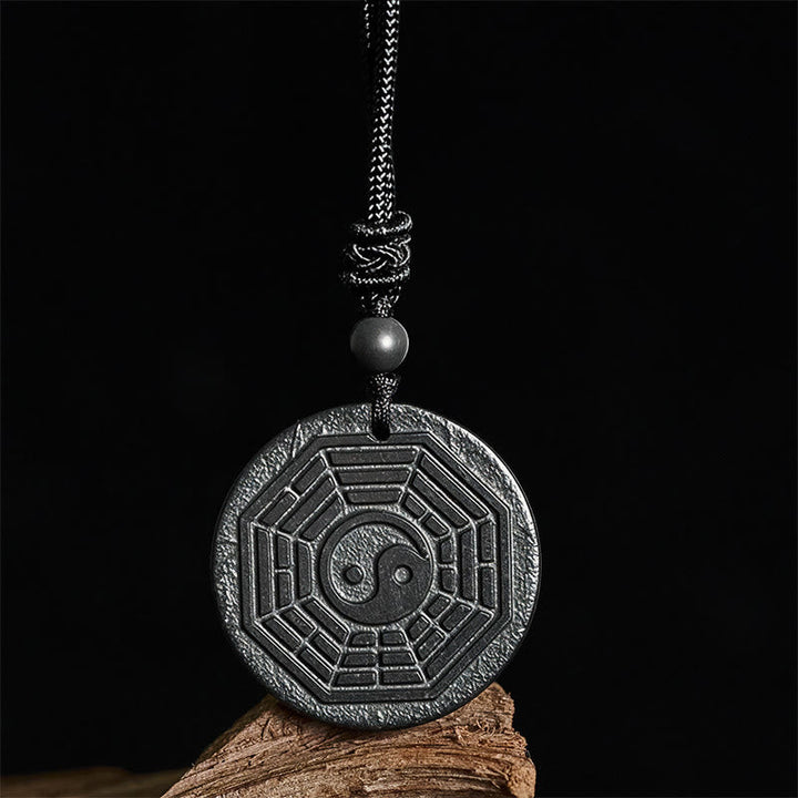 Schwarze Shungit Kette mit Bagua Yin Yang Anhänger Naturstein Schutz