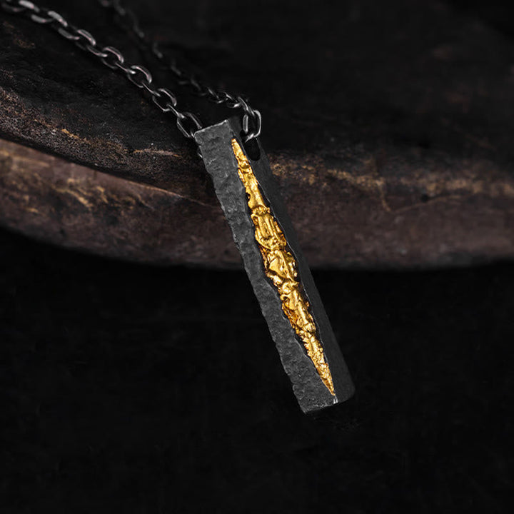 Obsidian Kette Sterlingsilber – Weisheit schwarzer Naturstein goldverziert