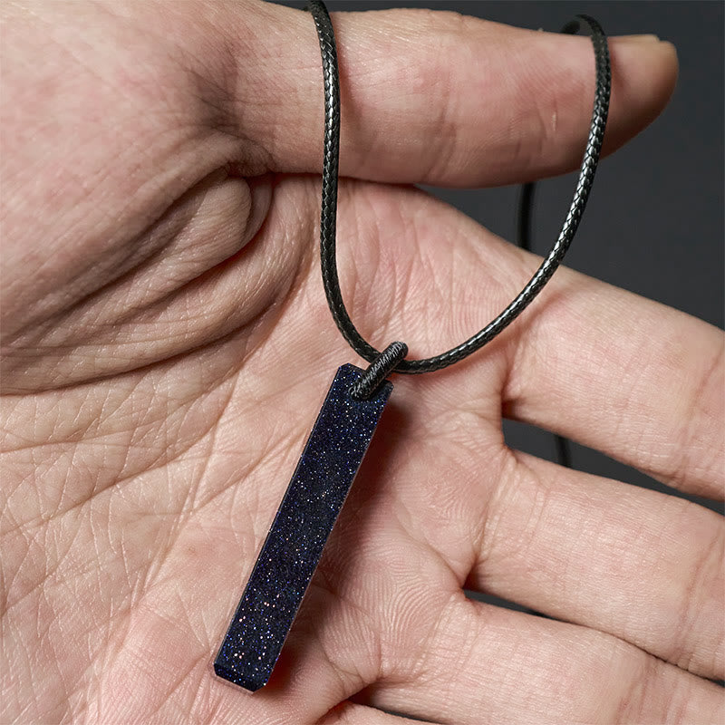 Schwarzer Obsidian Kette Anhänger Transformation Blauer Sandstein Naturstein Schmuck