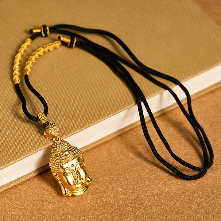 Schwarze Kette mit vergoldetem Messing Buddha Symbol Anhänger Perlen