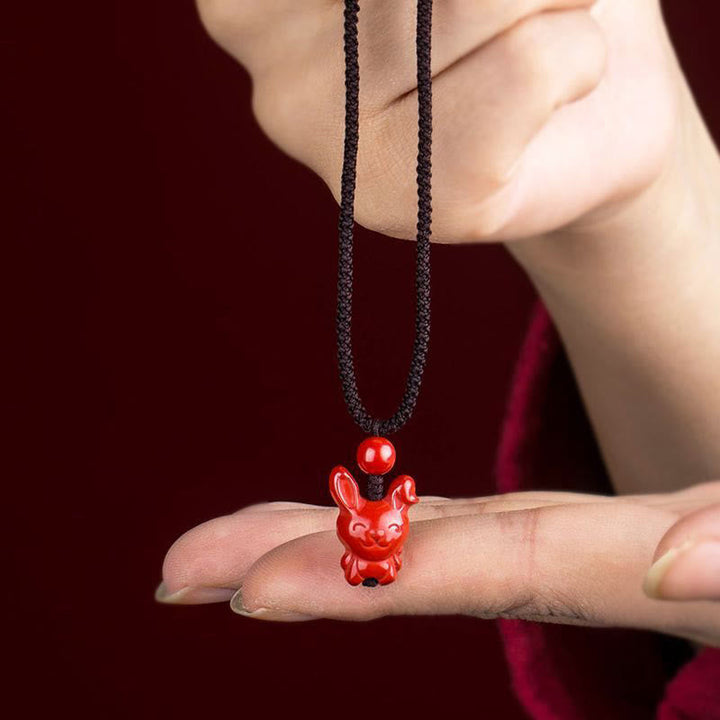 Rote Zinnober Kette Pferd Chinesischer Zodiak Segen Anhänger Naturstein