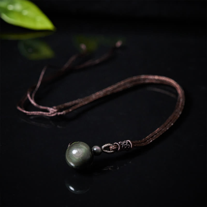 Tigerauge Obsidian Kette Regenbogen Anhänger mit braunem Band