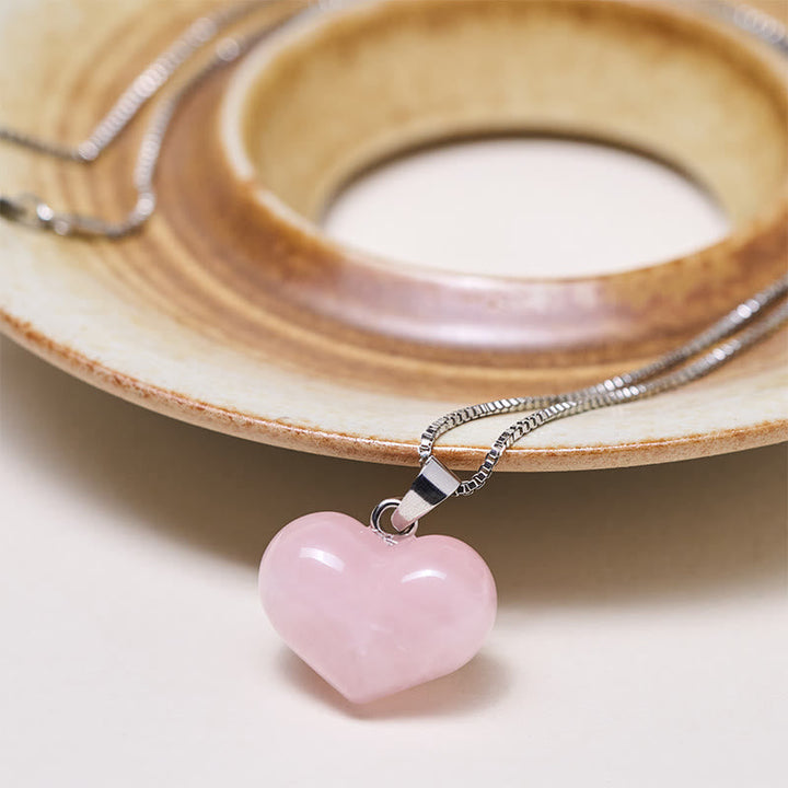 Rosenquarz Herz Kette Anhänger Naturstein rosa Balance Halskette