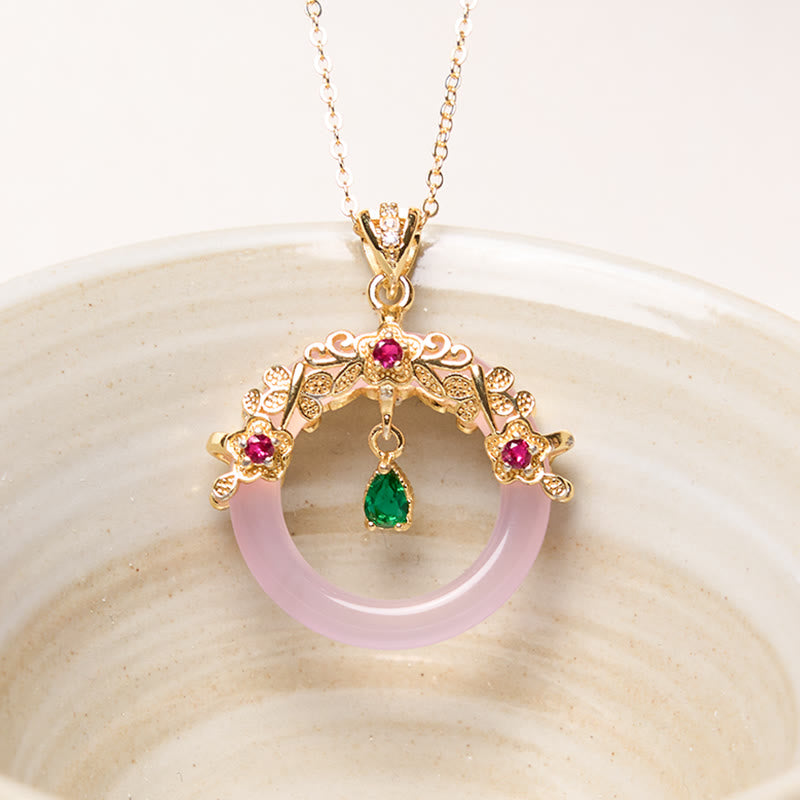 Kette Grüner Chalzedon Buddha Schnalle – Frieden Pink Chalcedony