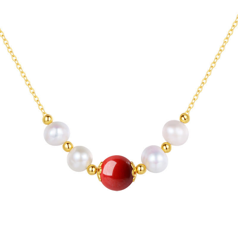 Elegante Kette rote Zinnober Perle weiße Perlen Sterlingsilber Heilung