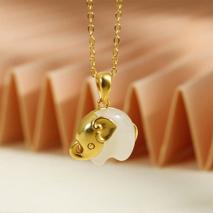 Kette Hetian Jade Elefant Sterlingsilber – Glück