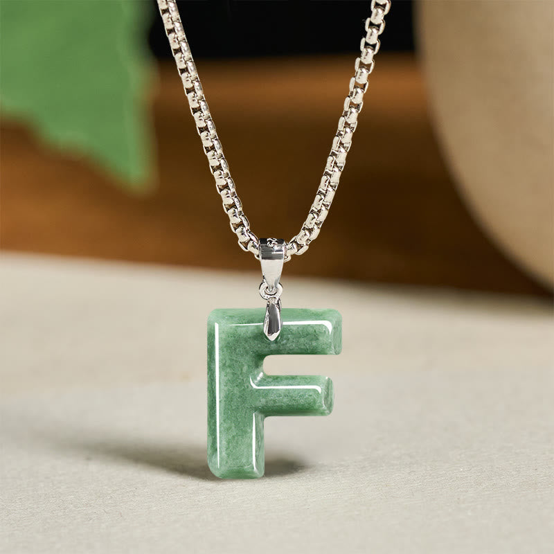 Kette Jade Buchstabe Titanstahl Natur – Wohlstand F
