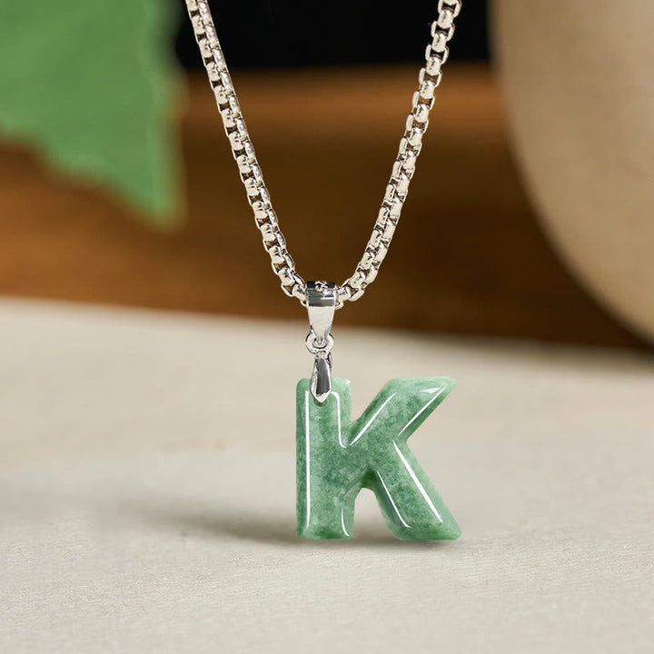 Kette Jade Buchstabe Titanstahl Natur – Wohlstand K