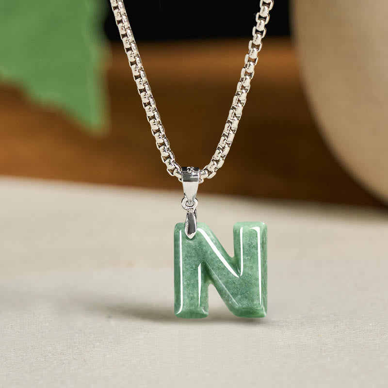 Kette Jade Buchstabe Titanstahl Natur – Wohlstand N