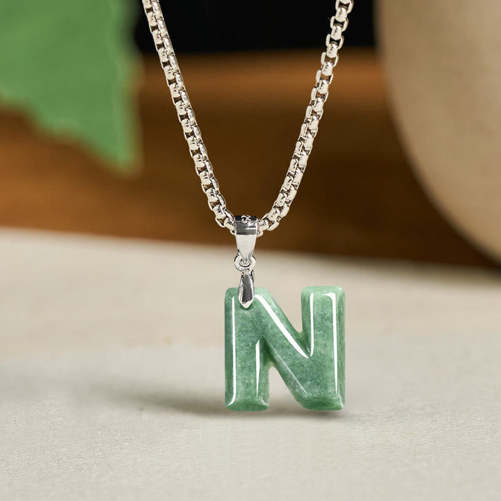 Kette Jade Buchstabe Titanstahl Natur – Wohlstand N