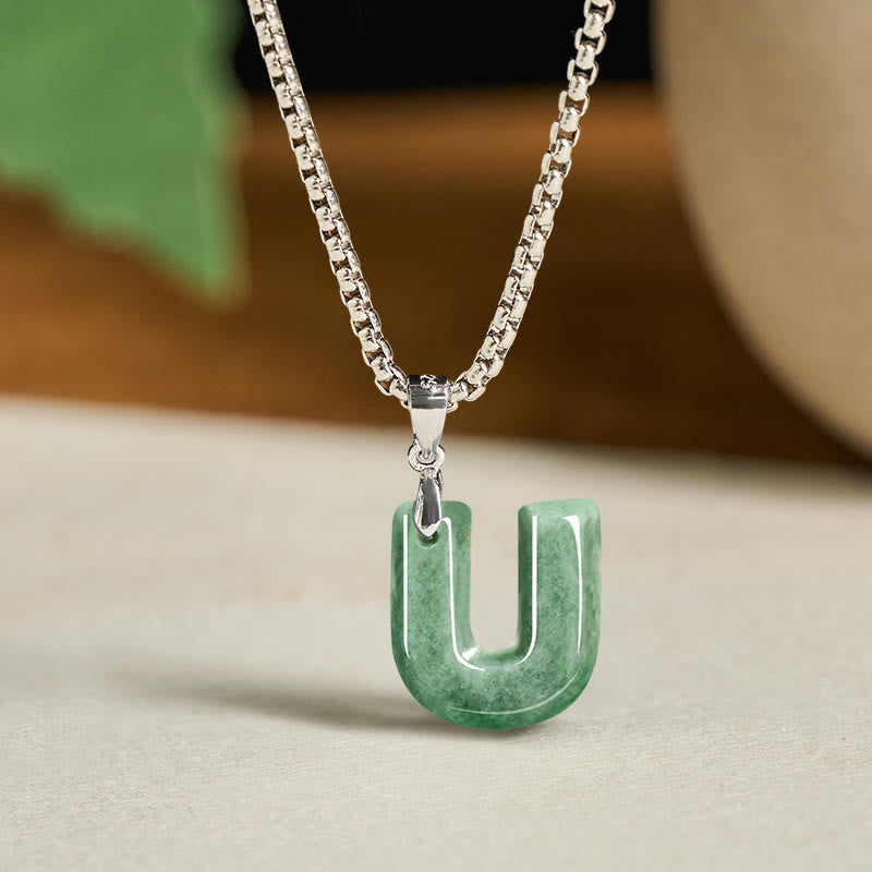 Kette Jade Buchstabe Titanstahl Natur – Wohlstand U