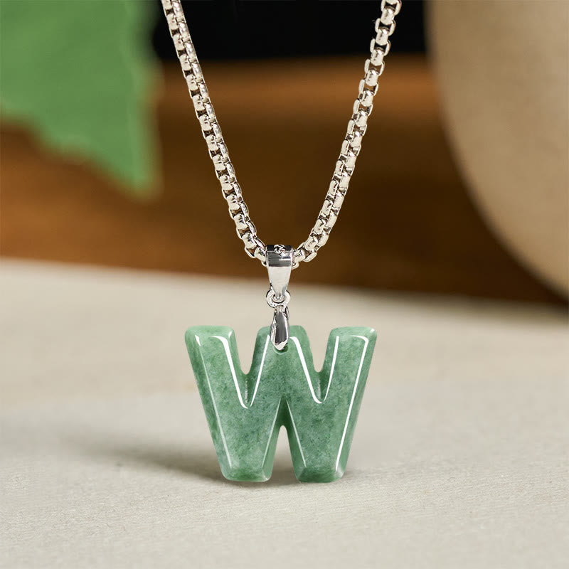 Kette Jade Buchstabe Titanstahl Natur – Wohlstand W