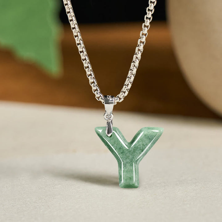 Kette Jade Buchstabe Titanstahl Natur – Wohlstand Y