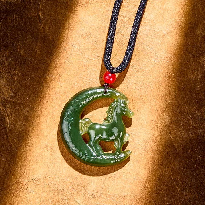 Jade Kette mit Pferd Anhänger Chinesischer Zodiak Glück