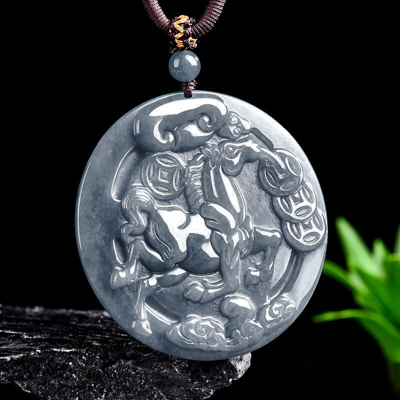 Jade Pferd Glückmünze Anhänger Kette weißer Naturstein elegantes Design