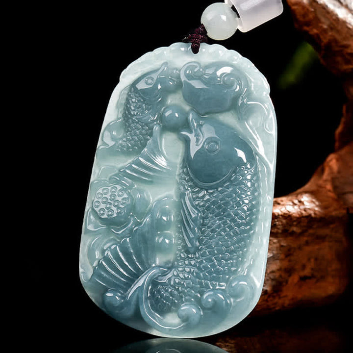 Jade Kette mit Koi-Fischen Doppel Anhänger Naturstein Wohlstand Glück