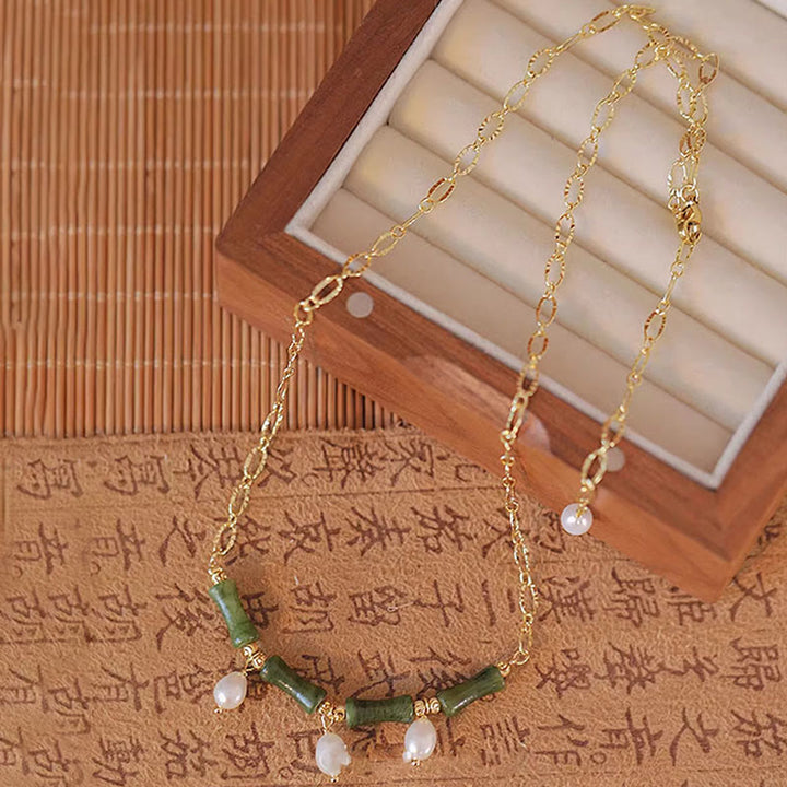 Jade Kette Tianshan Wohlstand grüne Perlen goldener Schmuck