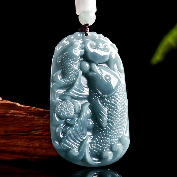 Kette Jade Koi-Fische Doppel Natur – Wohlstand