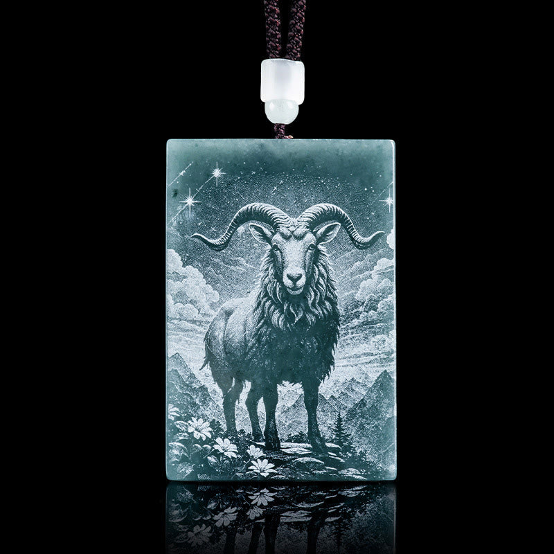 Kette Jade Pferd Gravur Chinesischer Zodiak – Fülle Goat