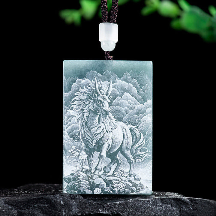 Kette Jade Pferd Gravur Chinesischer Zodiak – Fülle