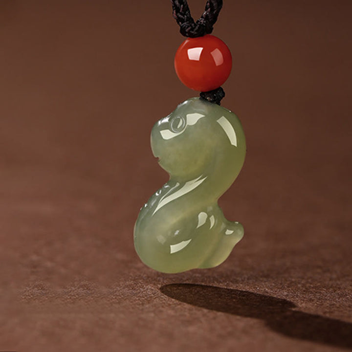 Kette Jade Südrot Achat Pferd Chinesischer Zodiak – Wohlstand Snake