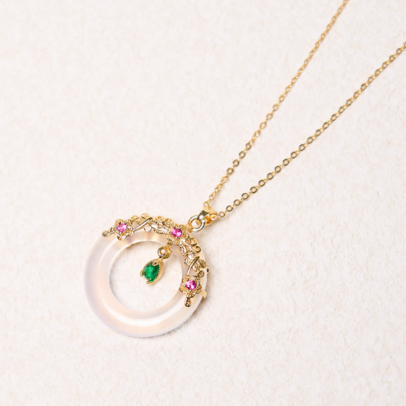 Grüne Chalzedon Kette Goldkette mit Buddha Schnalle Frieden Anhänger