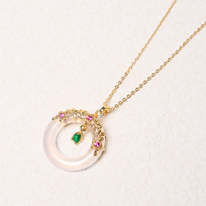Grüne Chalzedon Kette Goldkette mit Buddha Schnalle Frieden Anhänger