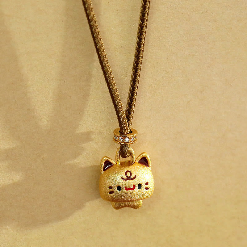 Geflöchtete Kupfer Kette mit goldenem Katze Anhänger verstellbar