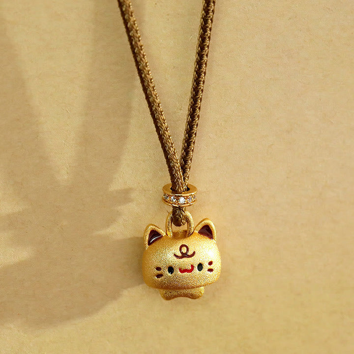 Geflöchtete Kupfer Kette mit goldenem Katze Anhänger verstellbar