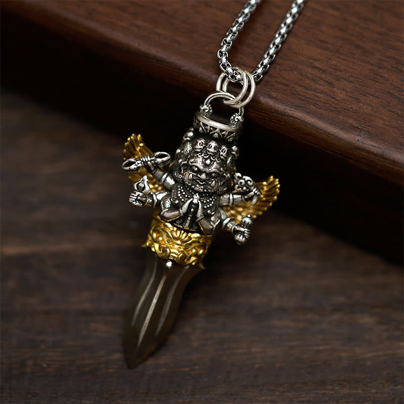 Silber Kette Kupfer Vajra Drei Köpfe Tibet Buddhismus Anhänger
