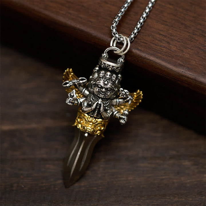 Silber Kette Kupfer Vajra Drei Köpfe Tibet Buddhismus Anhänger