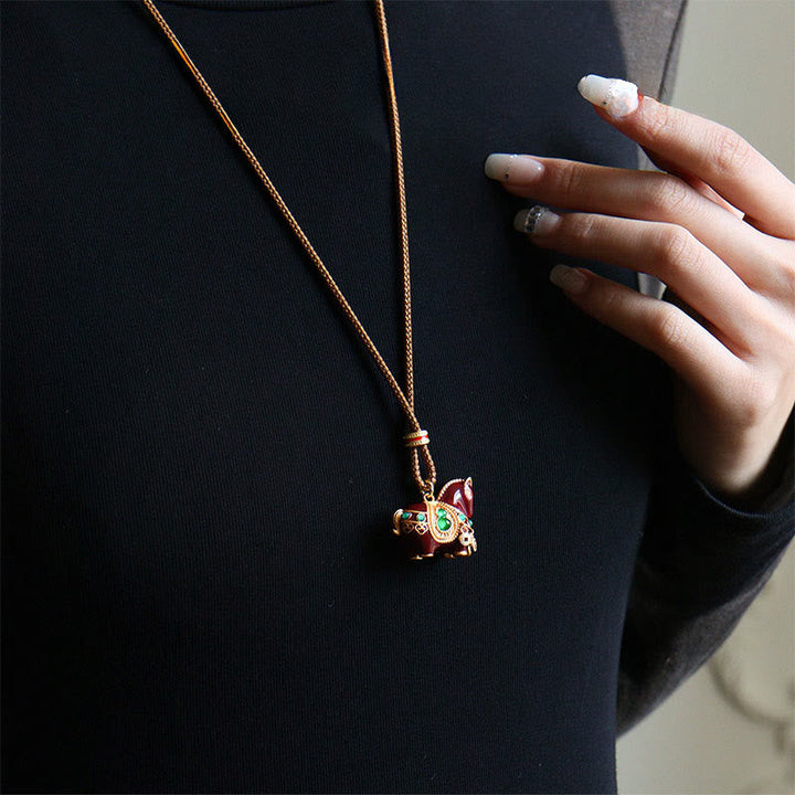 Pferd Buddha Kette Kupfer Anhänger am Hals Balance Schmuck