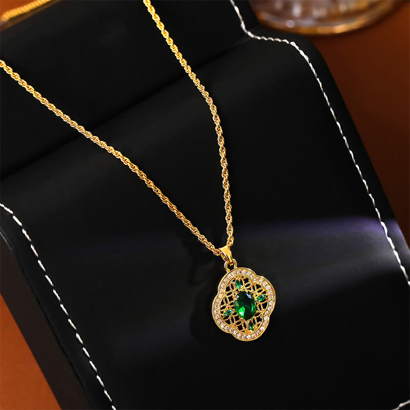 Goldene Kette Kupfer Kleeblatt grüner Stein Anhänger Liebe