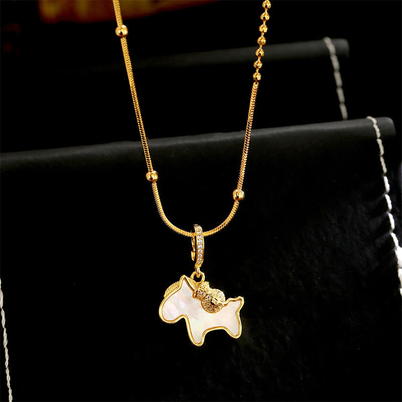 Goldene Kette Pferd Glückmünze Anhänger Naturstein Schmuck Glück