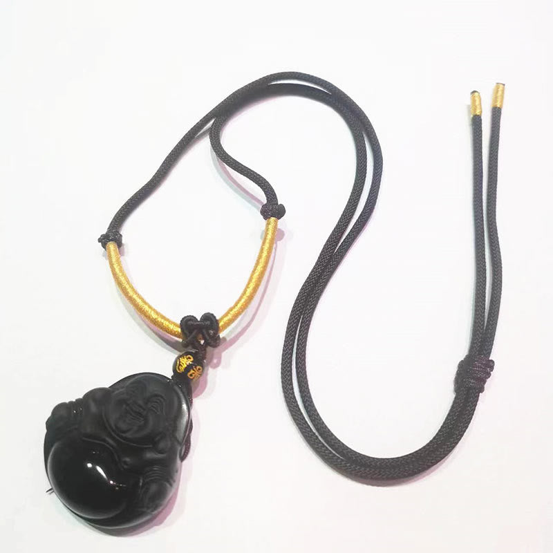 Kette Schwarzer Obsidian Lachender Buddha