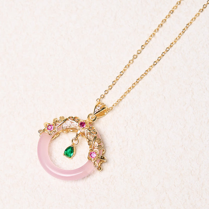 Goldkette mit Rosa Quarz Anhänger Schmucksteinen Edelstein Schmuck