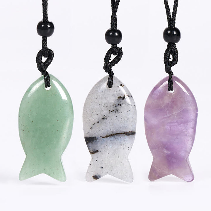 Drei farbige Koi-Fisch Anhänger Kette Rosenquarz Amethyst Erfolg