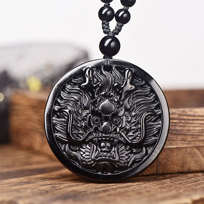 Kette Schwarzer Obsidian Drachen – Erfüllung Black Obsidian With Bead Chain