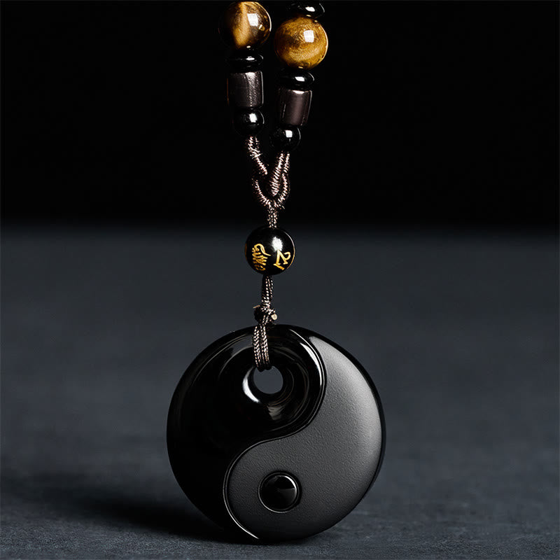 Obsidian Kette Schwarzer Anhänger Yin Yang Stärke elegante Perlenkette