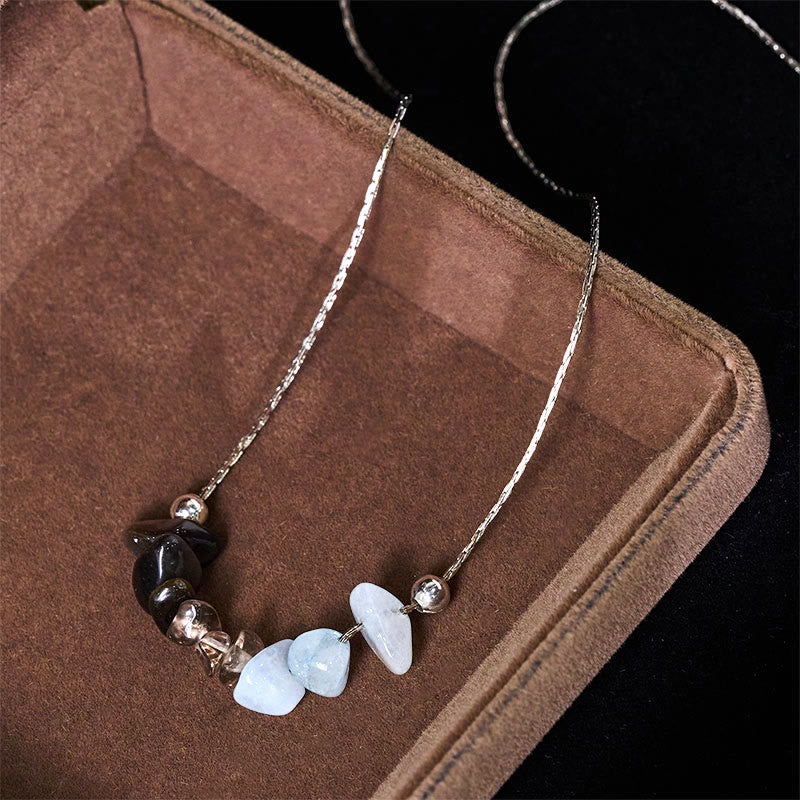 Kette mit schwarzem Obsidian Rosenquarz Stärke Naturstein Anhänger