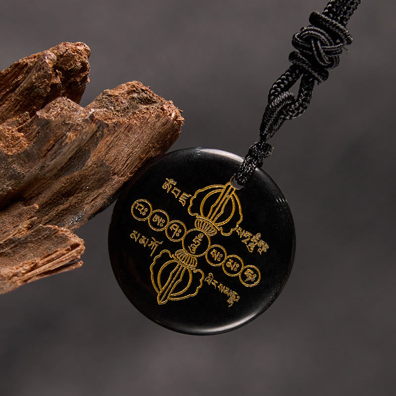 Kette Schwarzer Obsidian Vajra Anhänger Naturstein Symbol Erfüllung
