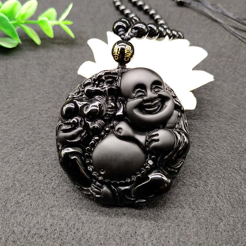 Kette Schwarzer Obsidian Lachender Buddha – Erfüllung