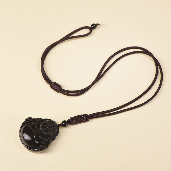 Kette Schwarzer Obsidian Lachender Buddha Black Obsidian
