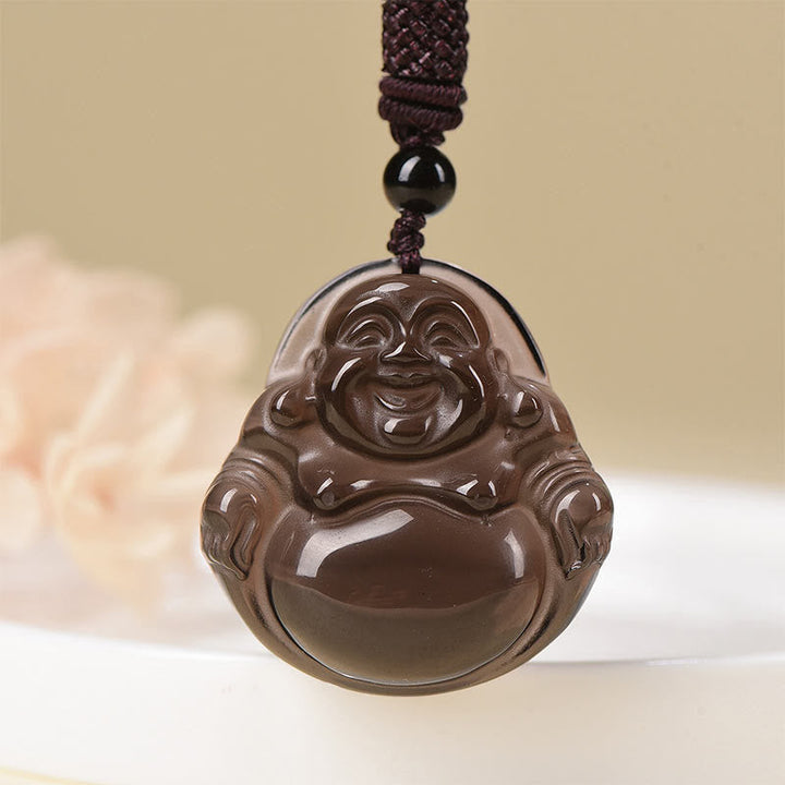 Kette Schwarzer Obsidian Lachender Buddha Ice Obsidian