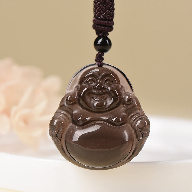 Kette Schwarzer Obsidian Lachender Buddha